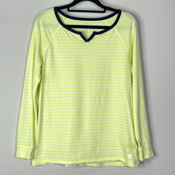 T by Talbots Split Neck Striped Long Sleeve Tee Women's Size Medium Petite - Picture 6 of 6